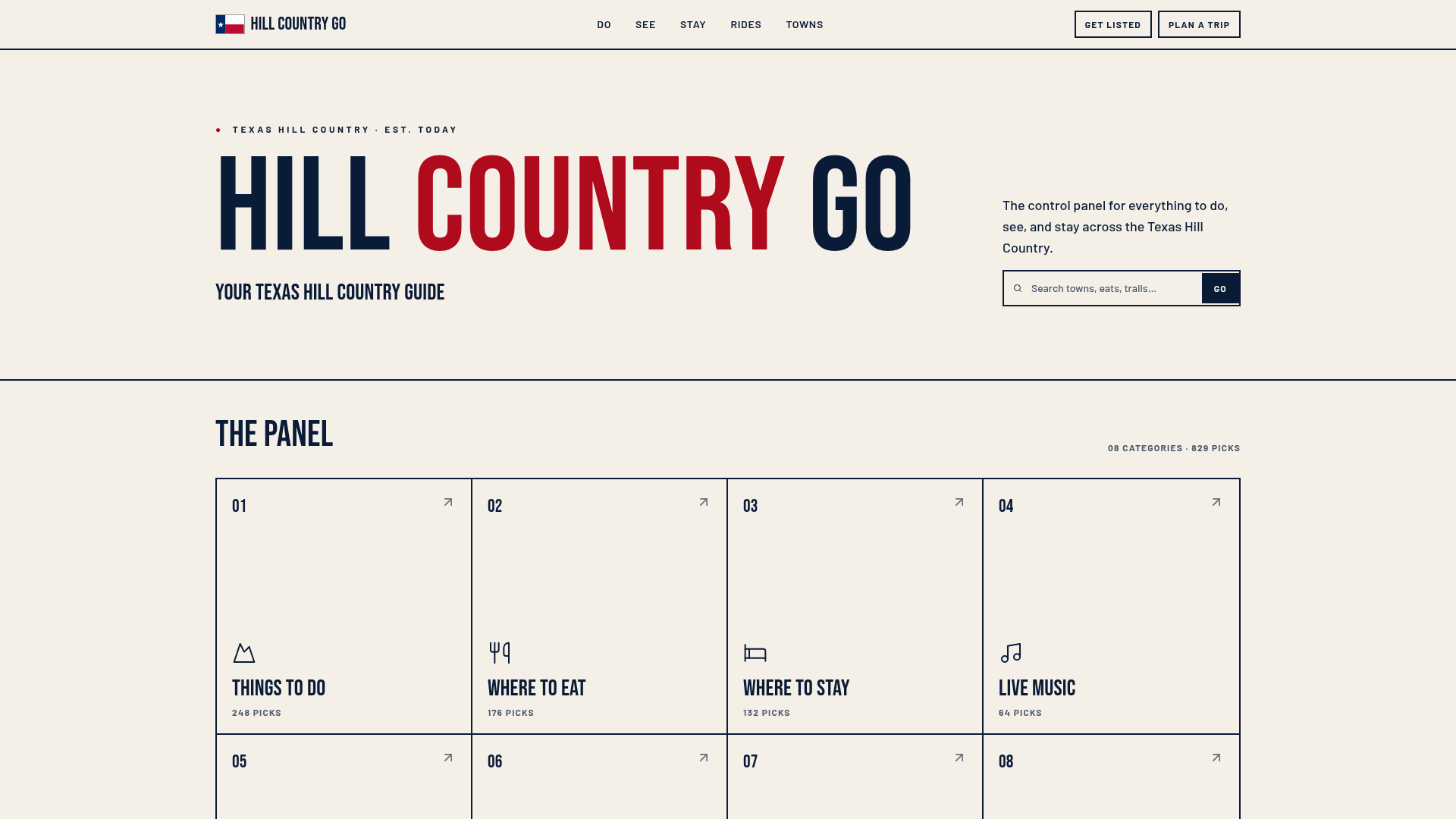 HillCountryGo.com homepage — Texas Hill Country control panel for things to do