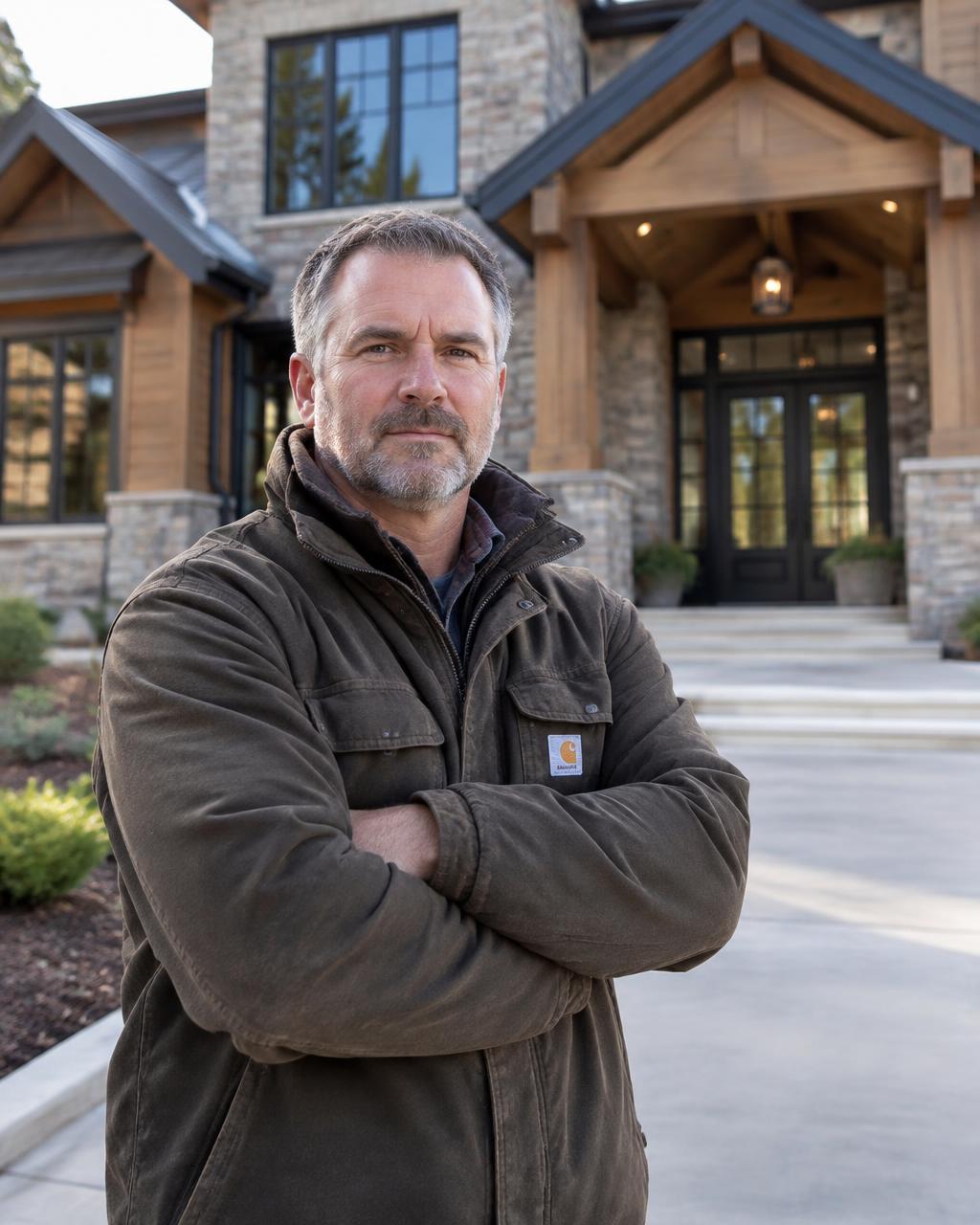 Founder of EARY Digital standing in front of a custom home