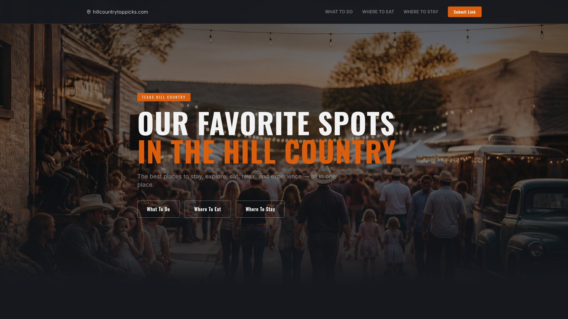 HillCountryTopPicks.com homepage — curated favorite spots across the Texas Hill Country