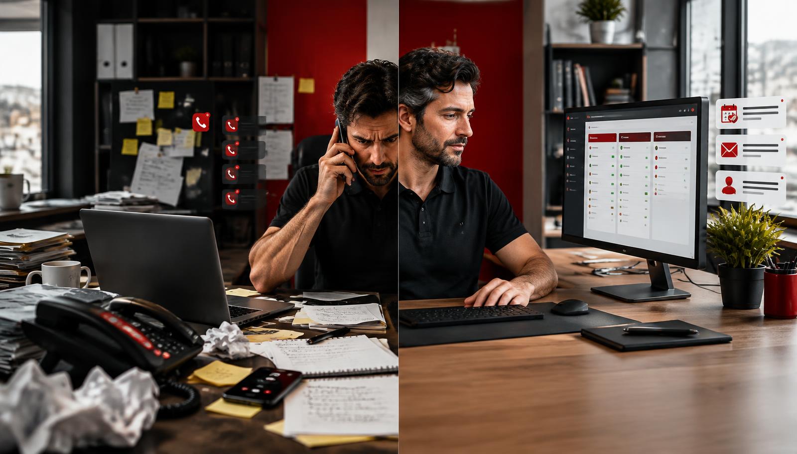 A business owner moving from missed calls and disconnected tools to an organized CRM and automated follow-up system